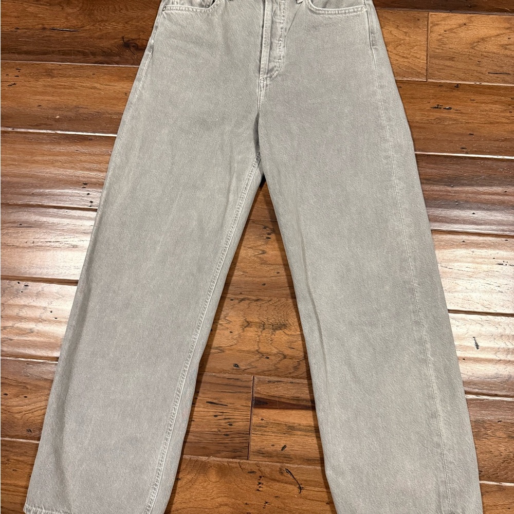 Agolde Light Gray High-Rise Straight Jeans